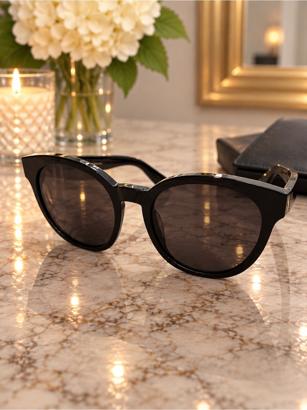 Yves Saint Laurent Black Round Women's Sunglasses